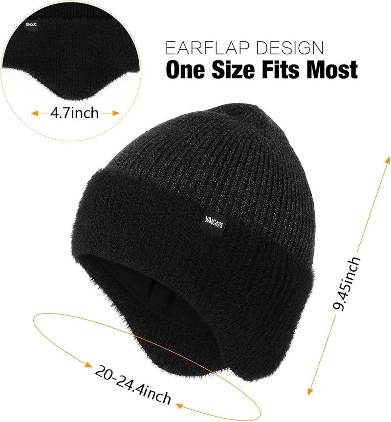 Wmcaps Winter Fleece Line Beanie with Earflap for Men Women, Outdoor Warm Thermal Knitted Hat Stocking Caps - Image 3